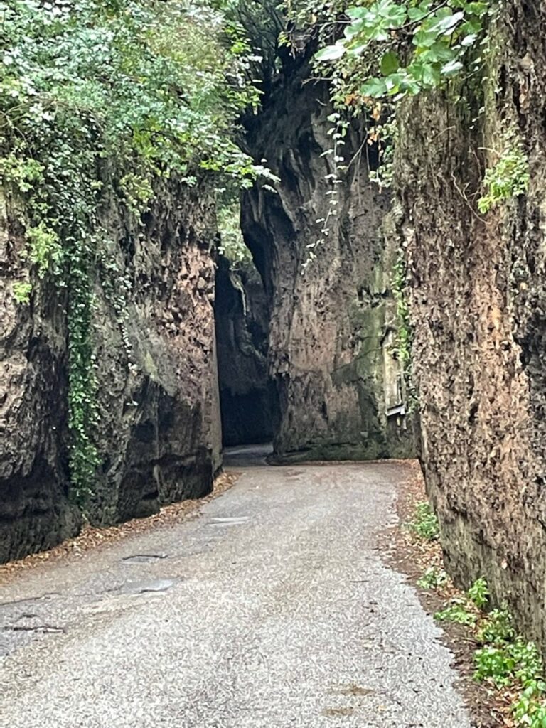 Road through stone walls